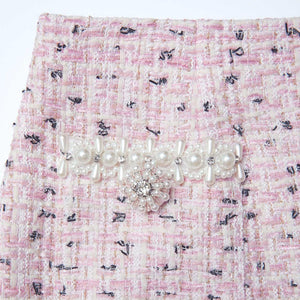 SELF PORTRAIT SS25 VIP PRICE Pink Boucle Pearl Midi Skirt