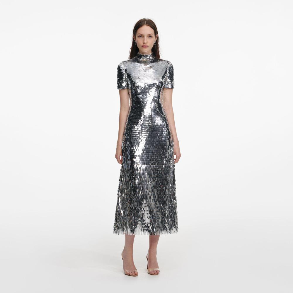 SP VIP PRICE Silver Gradient Sequin Midi Dress