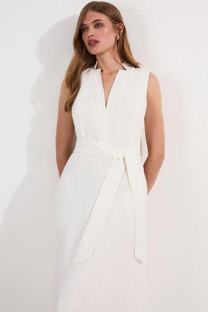 Karen Millen UK SALE Lydia Millen Linen Wrap Tie Waisted Maxi Dress - ivory
