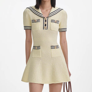 SELF PORTRAIT SS25 VIP PRICE Yellow Textured Knit Mini Dress