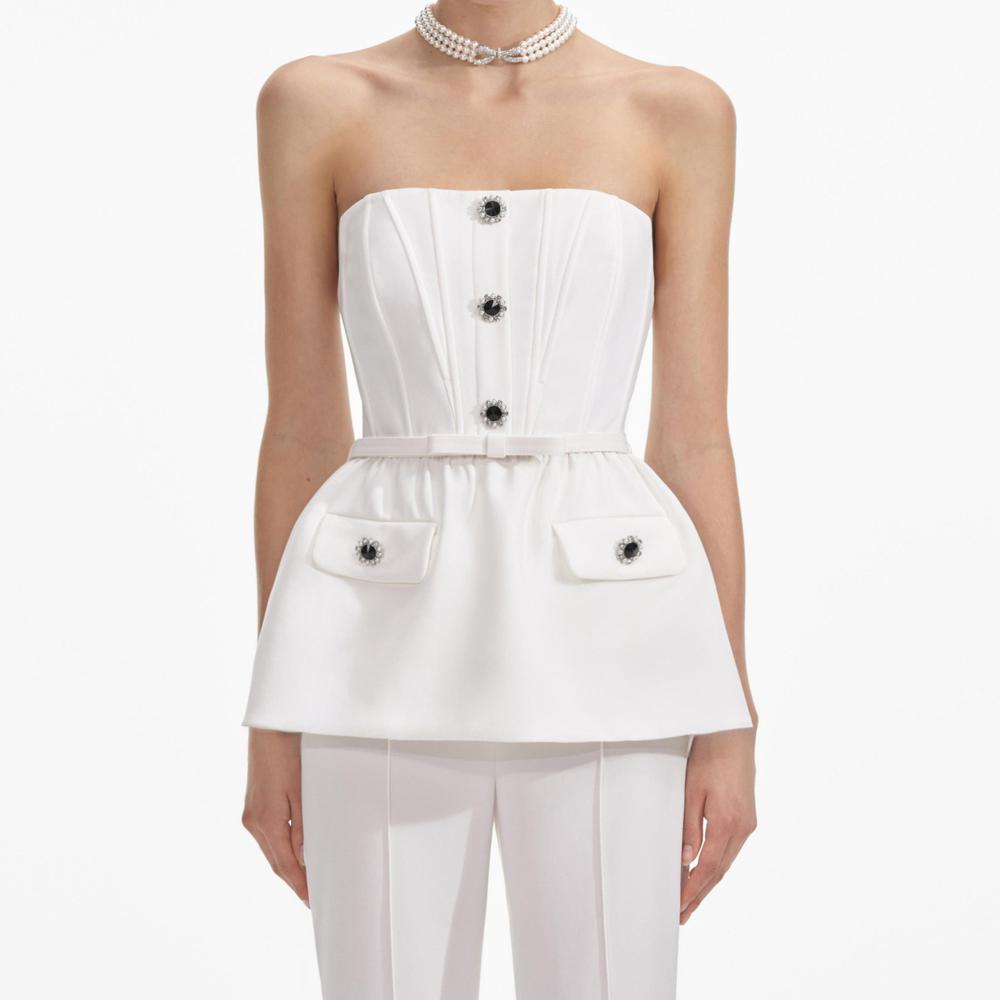 SELF PORTRAIT SS24 White Strech Crepe Jumpsuit