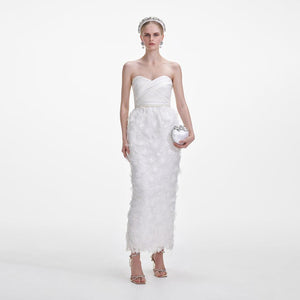 SELF PORTRAIT SS25 VIP PRICE White Organza Bandeau Midi Dress