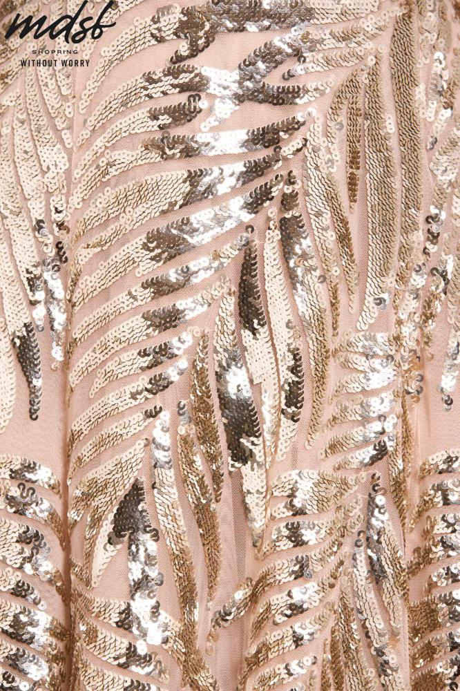 Needle & Thread PO and SALE Feather Sequin One-Shoulder Ankle Gown - beige
