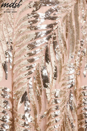 Needle & Thread PO and SALE Feather Sequin One-Shoulder Ankle Gown - beige