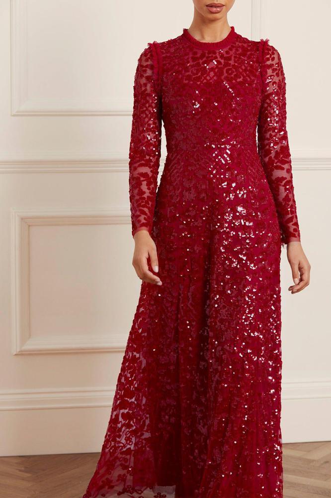 Needle & Thread CYBER SALE Aurelia Long Sleeve Gown - red