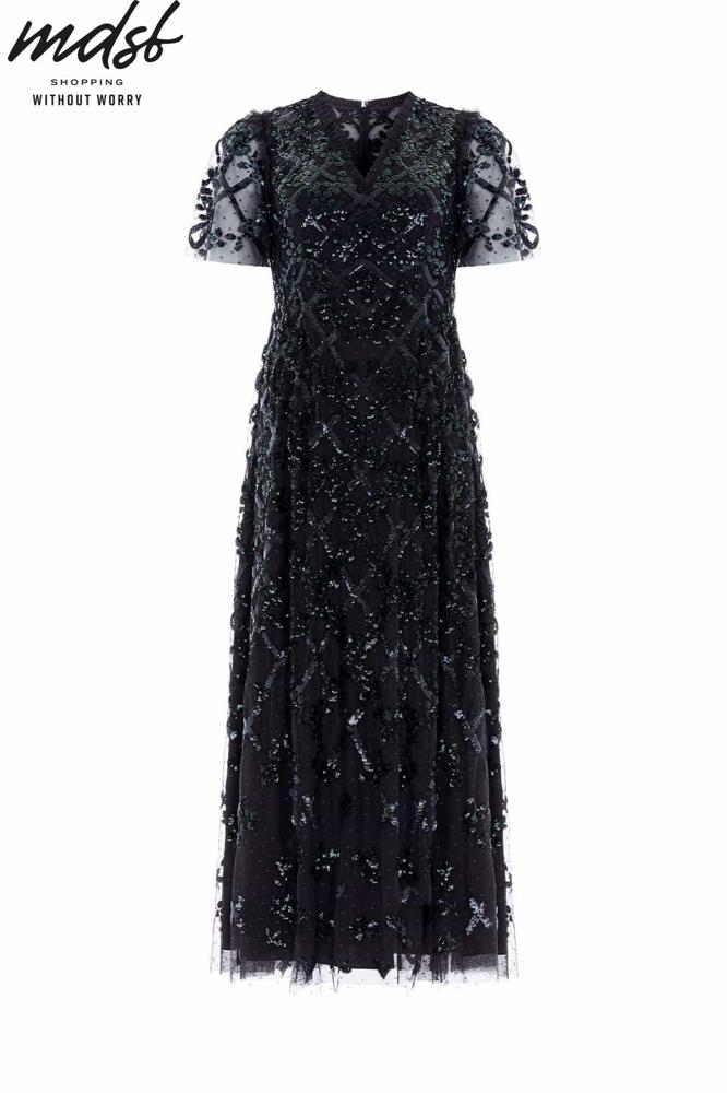 Needle & Thread CHRISTMAS SALE Garden Lattice Ankle Gown - black