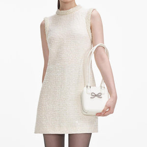 SELF PORTRAIT SS24 Cream Boucle Pearl Trim Mini Dress