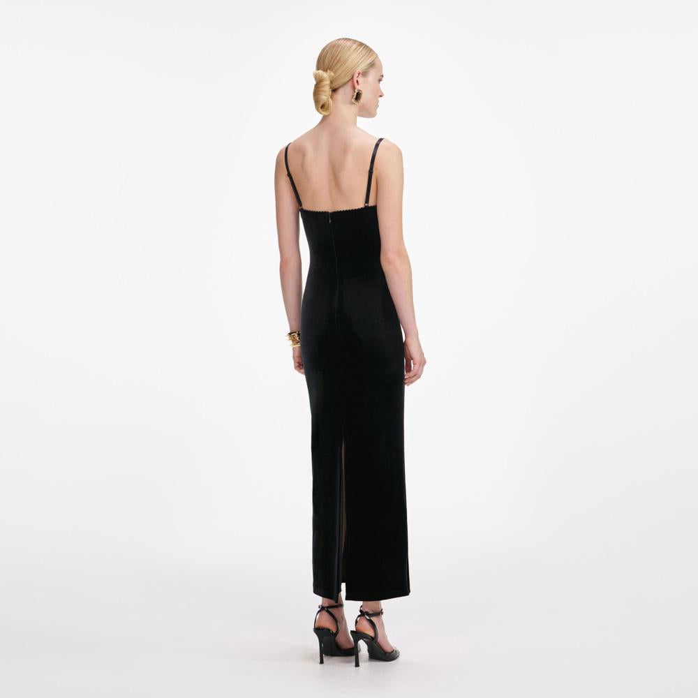 SP VIP PRICE Black Velvet Strappy Midi Dress
