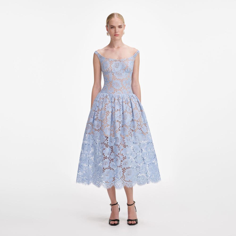 SP VIP PRICE Blue Floral Lace Midi Dress