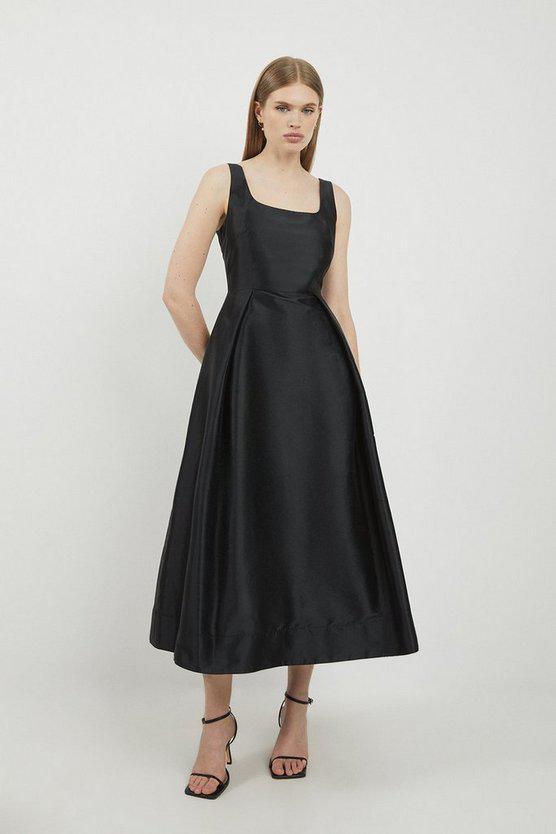 Karen Millen UK SALE Lydia Millen Taffeta Full Skirt Tailored Midi Dress - black