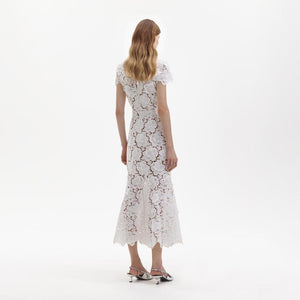 SELF PORTRAIT SS24 White Flower Lace Midi Dress