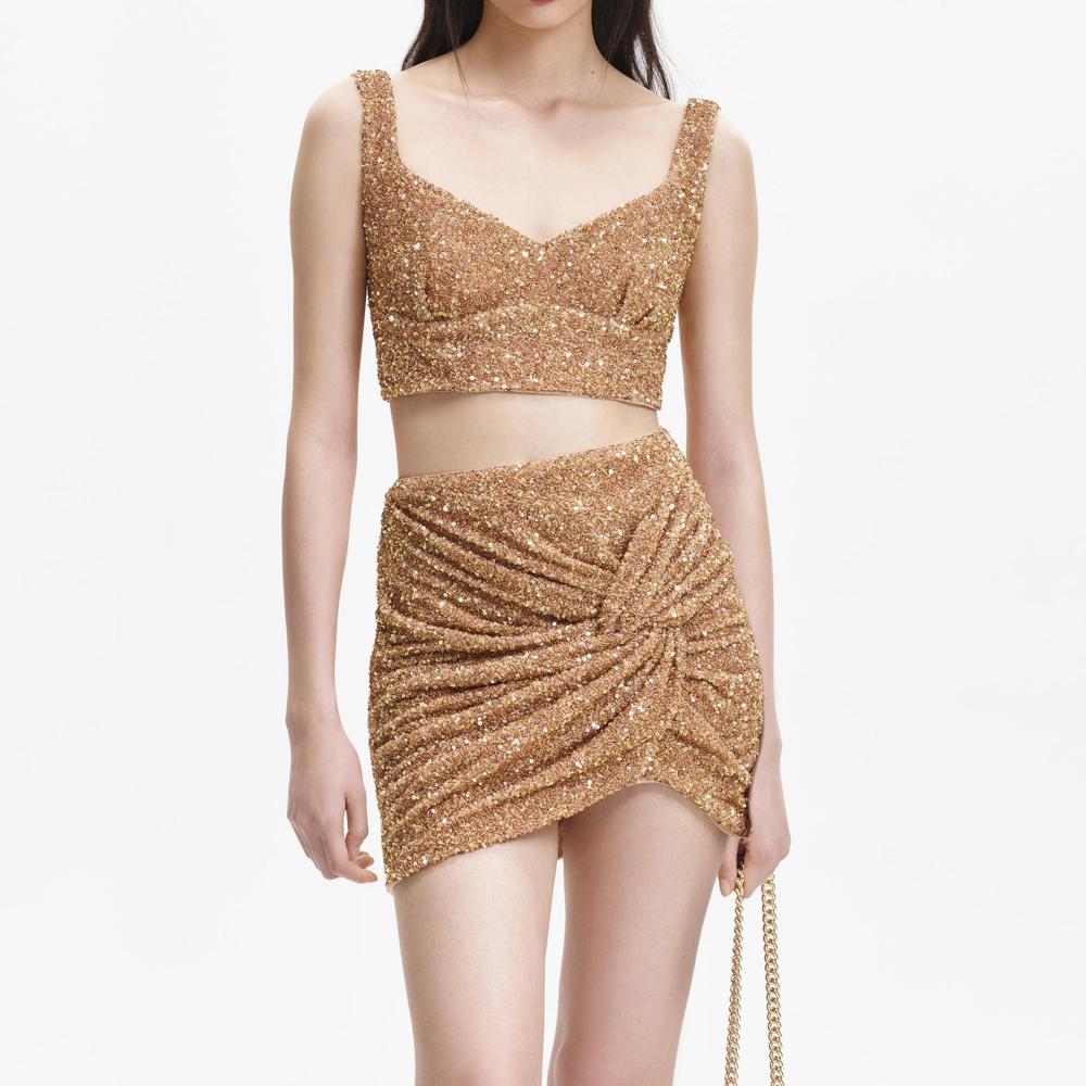 SELF PORTRAIT BLACK FRIDAY SALE Gold Sequin Mini Skirt