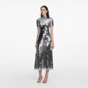 SP VIP PRICE Silver Gradient Sequin Midi Dress