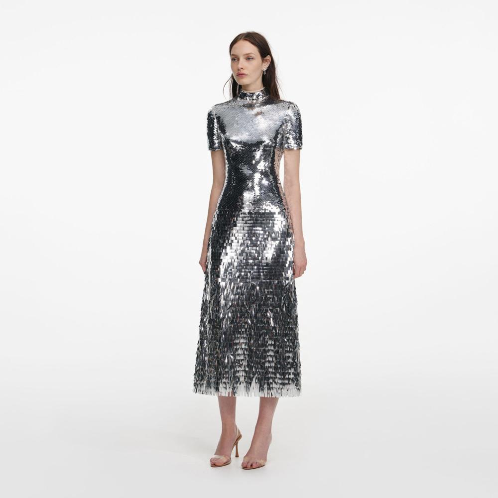 SP VIP PRICE Silver Gradient Sequin Midi Dress