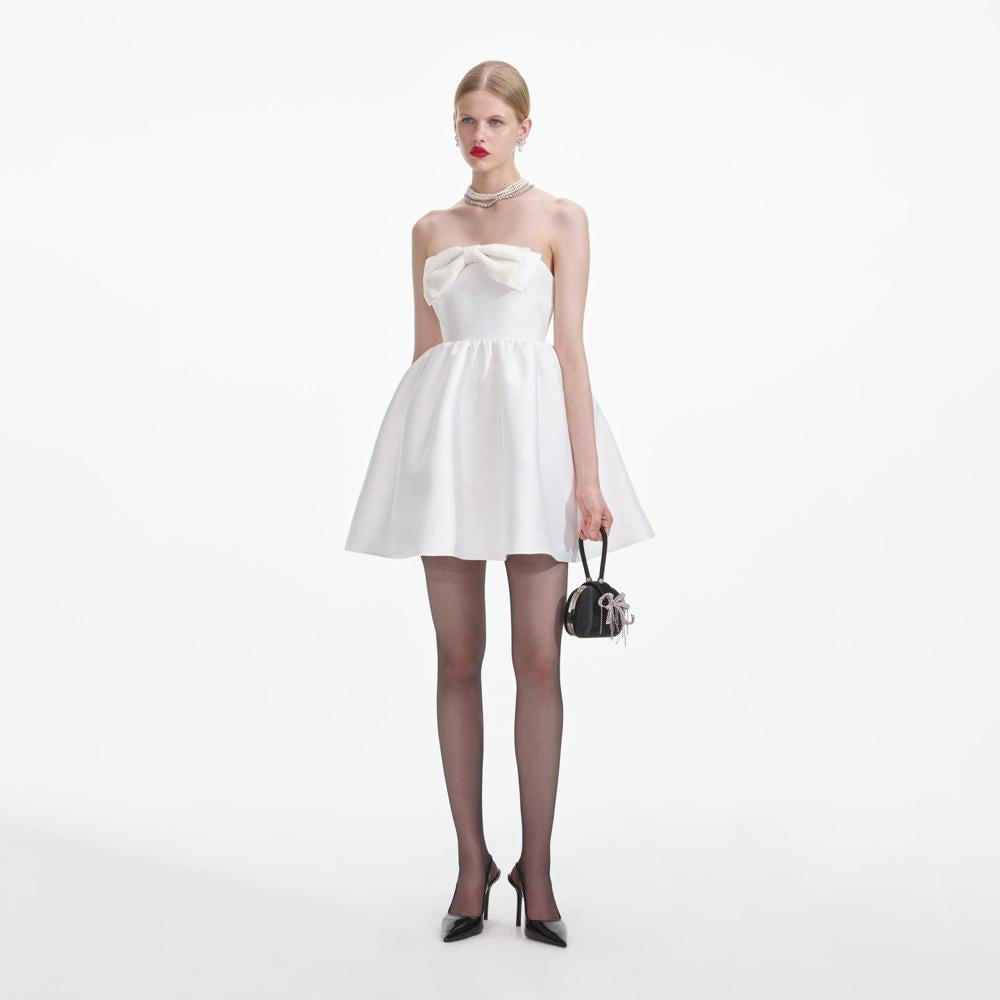 SELF PORTRAIT SS24 White Taffeta Bandeau Mini Dress