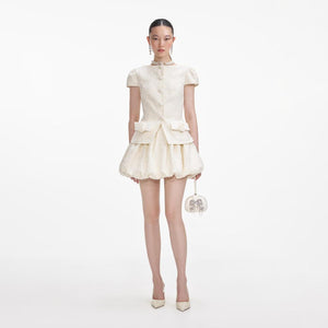 SELF PORTRAIT SS24 Cream Boucle Bow Detail Mini Dress