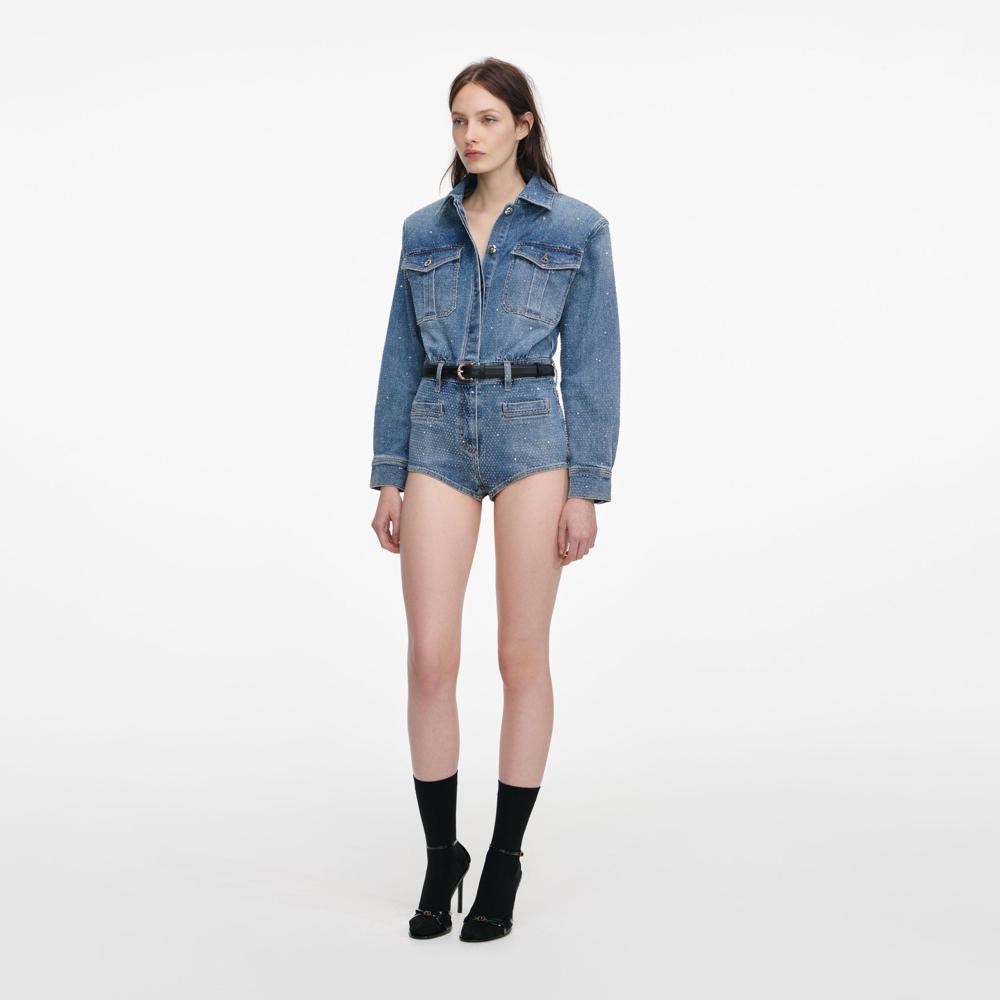SP VIP PRICE Rhinestone Denim Playsuit