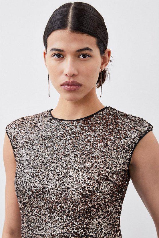 Karen Millen UK SALE Stretch Sequin Midaxi Dress - gold