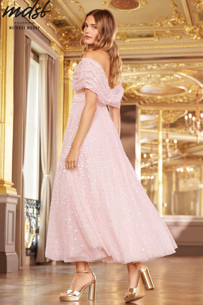 Needle & Thread CHRISTMAS SALE Grace Gloss Off-Shoulder Ankle Gown - pink