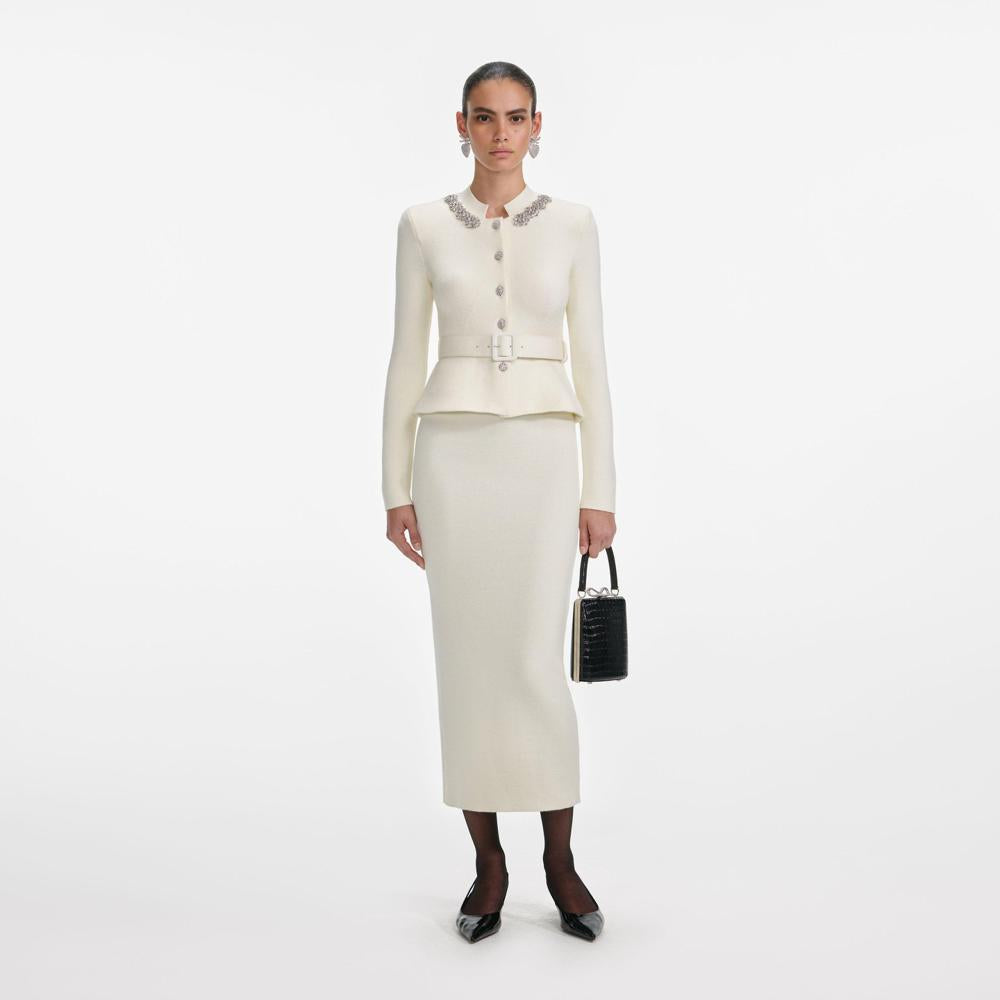 SP VIP PRICE Cream Wool Peplum Knit Midi Dress