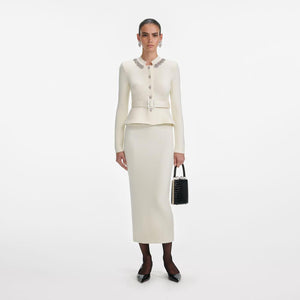 SP VIP PRICE Cream Wool Peplum Knit Midi Dress
