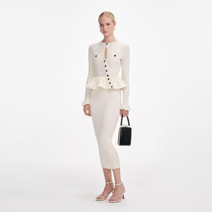 SP VIP PRICE Cream Asymmetric Knit Midi Dress