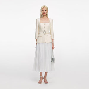 SP VIP PRICE Cream Boucle Long Sleeve Chiffon Midi Dress