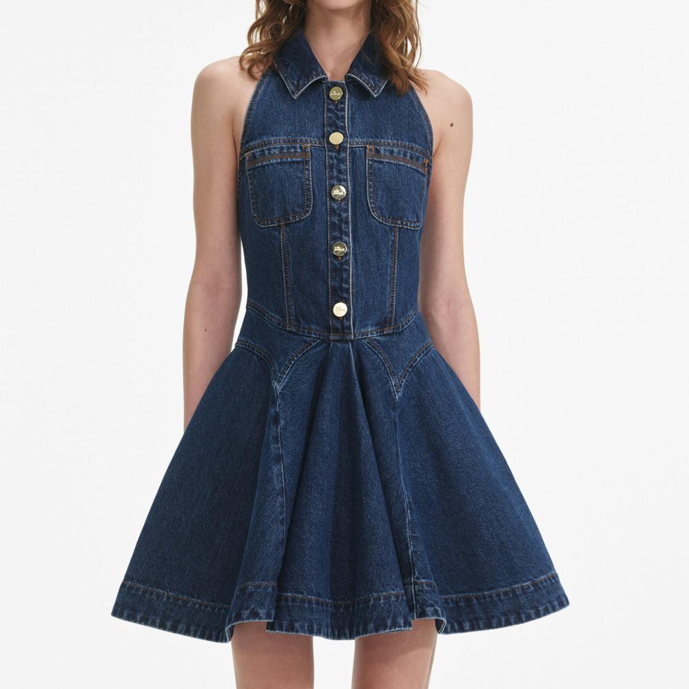 SP VIP PRICE Denim Sleeveless Flared Mini Dress