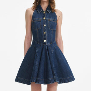SP VIP PRICE Denim Sleeveless Flared Mini Dress