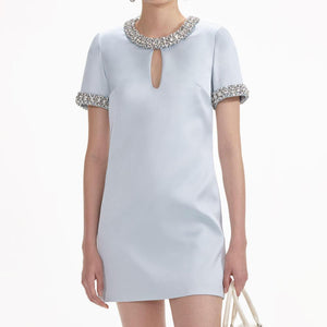 SELF PORTRAIT SS24 Blue Satin Embellished Mini Dress