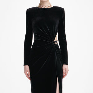 SP VIP PRICE Black Velvet Embellished Maxi Dress