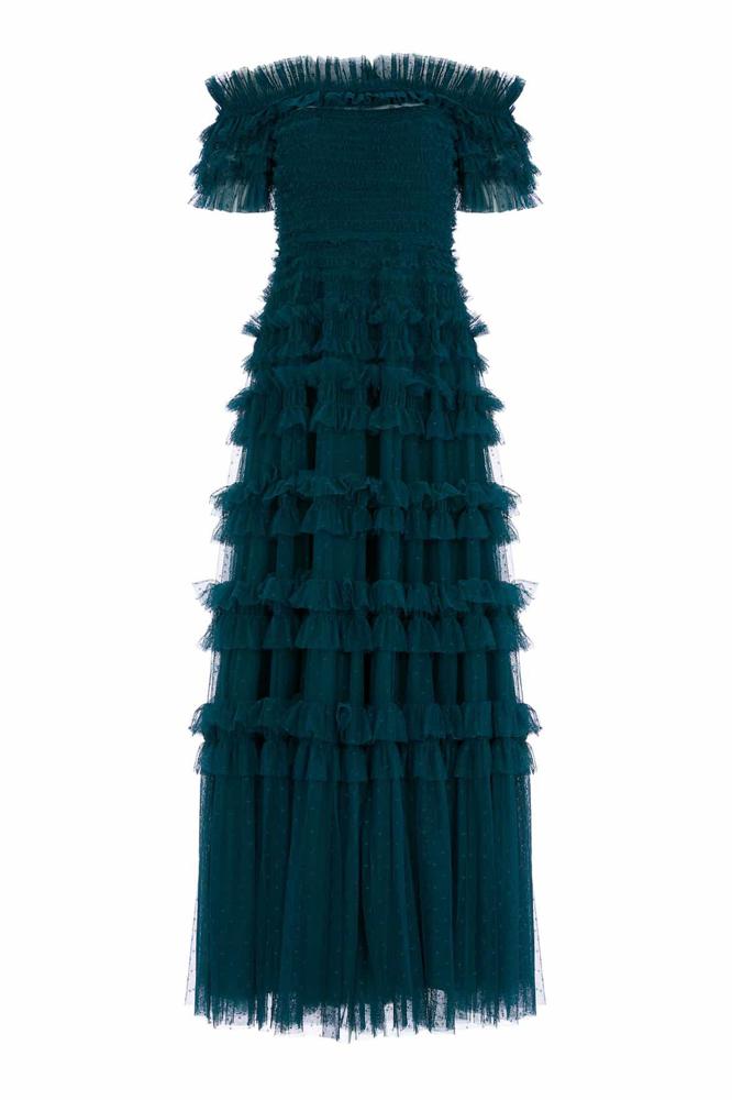 Needle & Thread CYBER SALE Lisette Ruffle Off Shoulder Gown - green