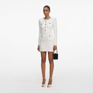 SP VIP PRICE Cream Crystal Trim Knit Mini Dress