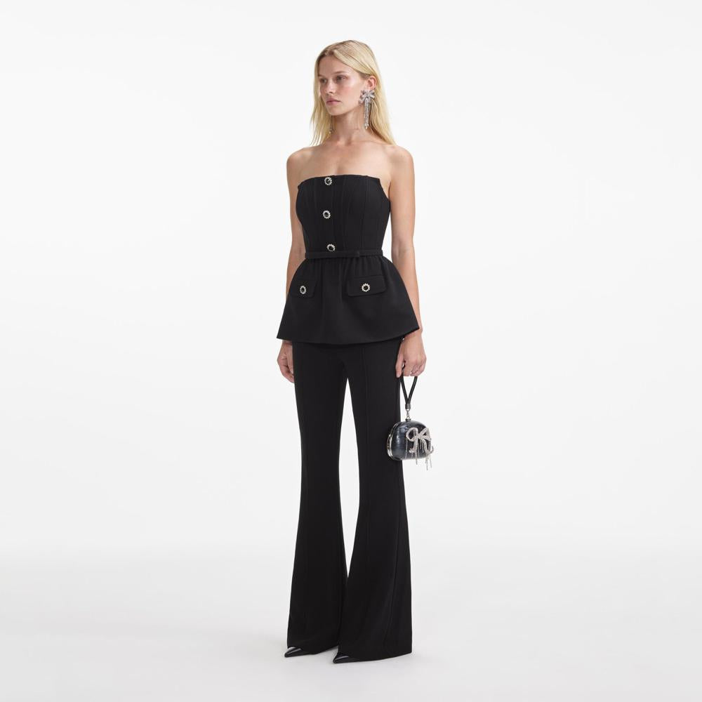 SELF PORTRAIT VIP SS24 Black Stretch Crepe Jumpsuit