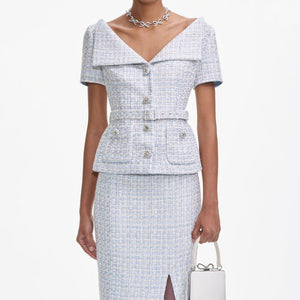 SP VIP PRICE Blue Boucle Midi Dress