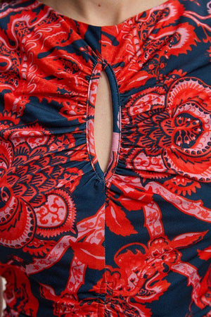 Karen Millen UK SALE Paisley Floral Jersey Crepe Cut Out Neck Midi Dress