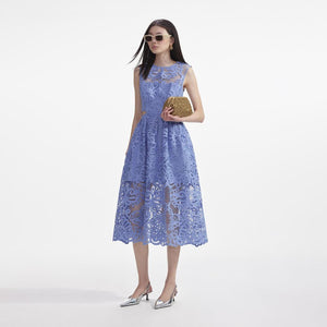 SELF PORTRAIT SS24 Blue Lace Cut Out Midi Dress