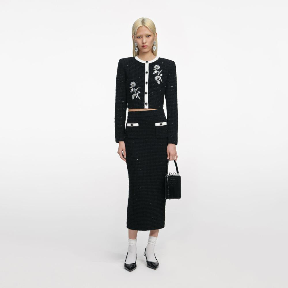 SP VIP PRICE Black Textured Knit Midi Skirt