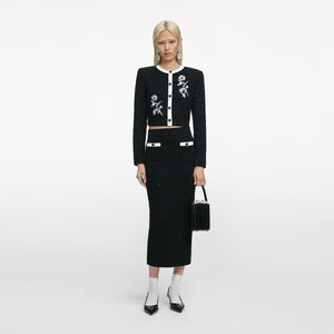 SP VIP PRICE Black Textured Knit Midi Skirt