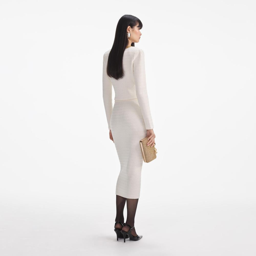 SELF PORTRAIT SS24 Cream Lurex Knit Midi Skirt