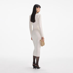 SELF PORTRAIT SS24 Cream Lurex Knit Midi Skirt