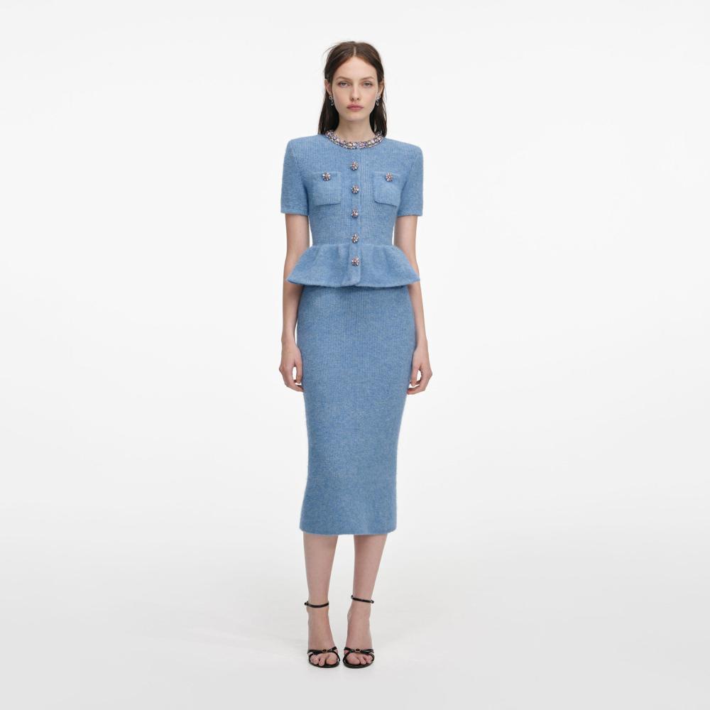 SP VIP PRICE Blue Peplum Knit Midi Dress