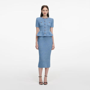 SP VIP PRICE Blue Peplum Knit Midi Dress
