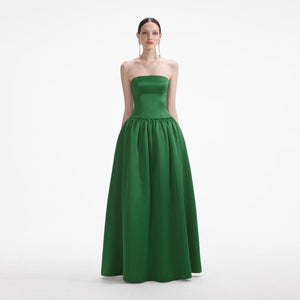 SELF PORTRAIT SS24 Green Satin Bandeau Maxi Dress