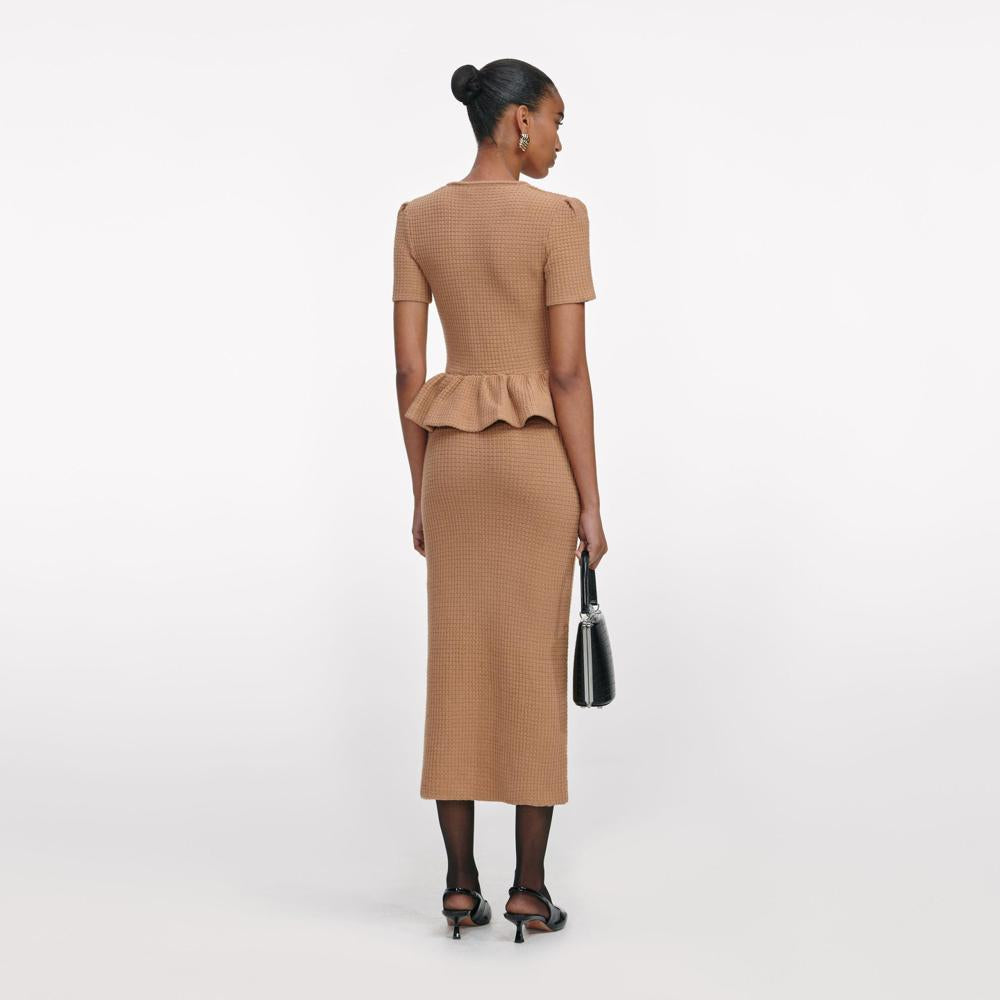 SP VIP PRICE Camel Peplum Knit Midi Dress