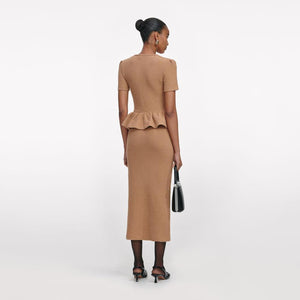 SP VIP PRICE Camel Peplum Knit Midi Dress