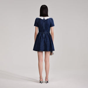 SELF PORTRAIT BLACK FRIDAY SALE Lace Collar Denim Mini Dress