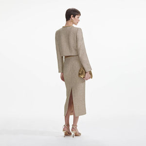 SELF PORTRAIT SS24 Gold Boucle Midi Skirt