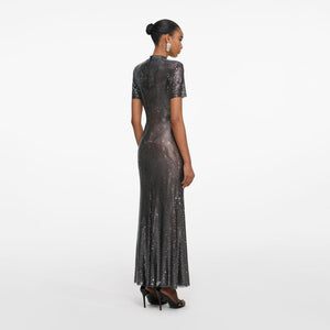 SP VIP PRICE Gunmetal Rhinestone Mesh Midi Dress