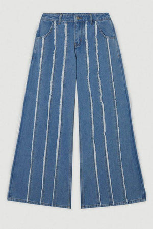 Karen Millen UK SALE Petite Denim Tassel Detail Wide Leg Jeans